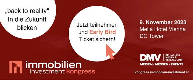 SAVE THE DATE 09. November 2023: 1. Internationaler immobilien investment Kongress des DMV Medien Verlag, im MELIÁ Hotel Vienna DC Tower